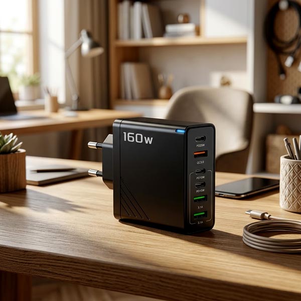 160W Super Fast Multi-Port GaN Charger 3272 with USB and Type-C charging ports