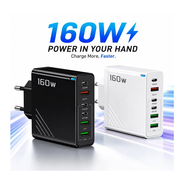 160W Super Fast Multi-Port GaN Charger 3272 with USB and Type-C charging ports