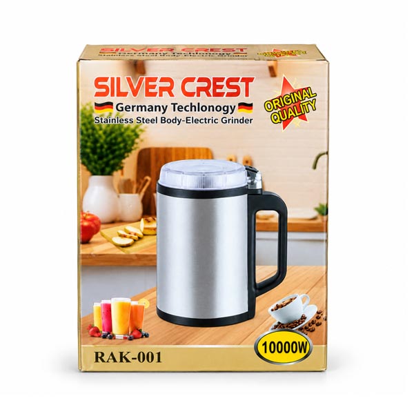 Silver Crest RAK-001 1000W electric spice grinder with stainless steel body and transparent lid
