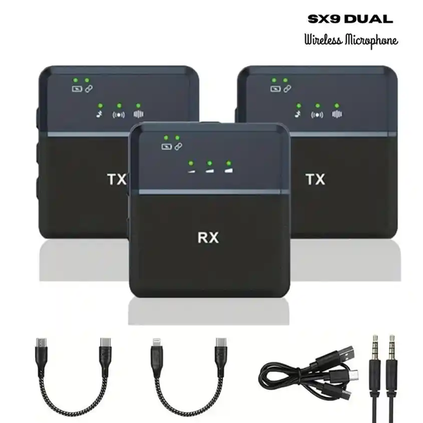 sx9_dual_mini_wireless_microphone_01 SX9 Dual Mini Wireless Microphone Type-C with two transmitters and one receiver