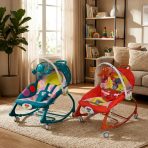 4 in 1 Baby Wheel Rocker Chair with Music, Vibration, Safety Belt, Wheels, and Canopy