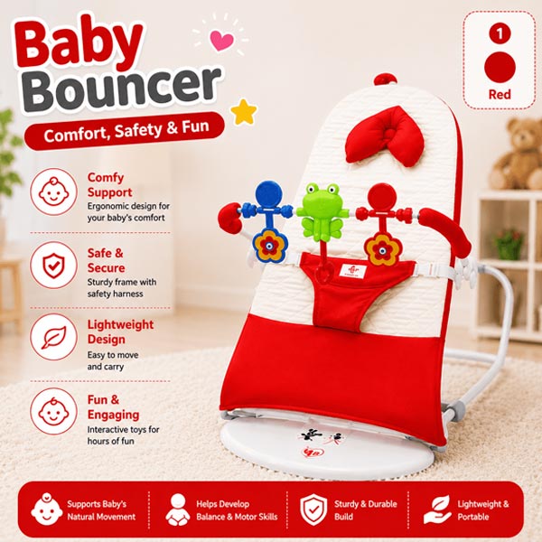 Baby Bouncer Chair with Music, Toy Bar, Pillow and Safety Belt