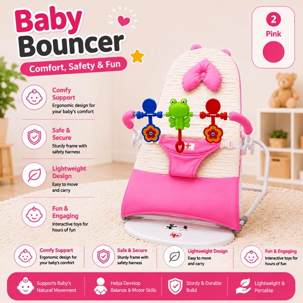 Baby Bouncer Chair with Music, Toy Bar, Pillow and Safety Belt