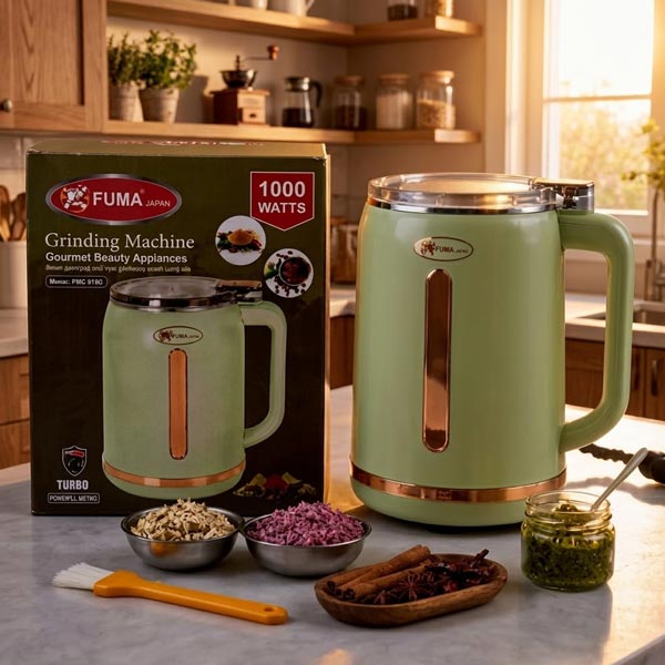 FUMA Japan 1000W dry and wet spice grinder machine in mint green with transparent lid
